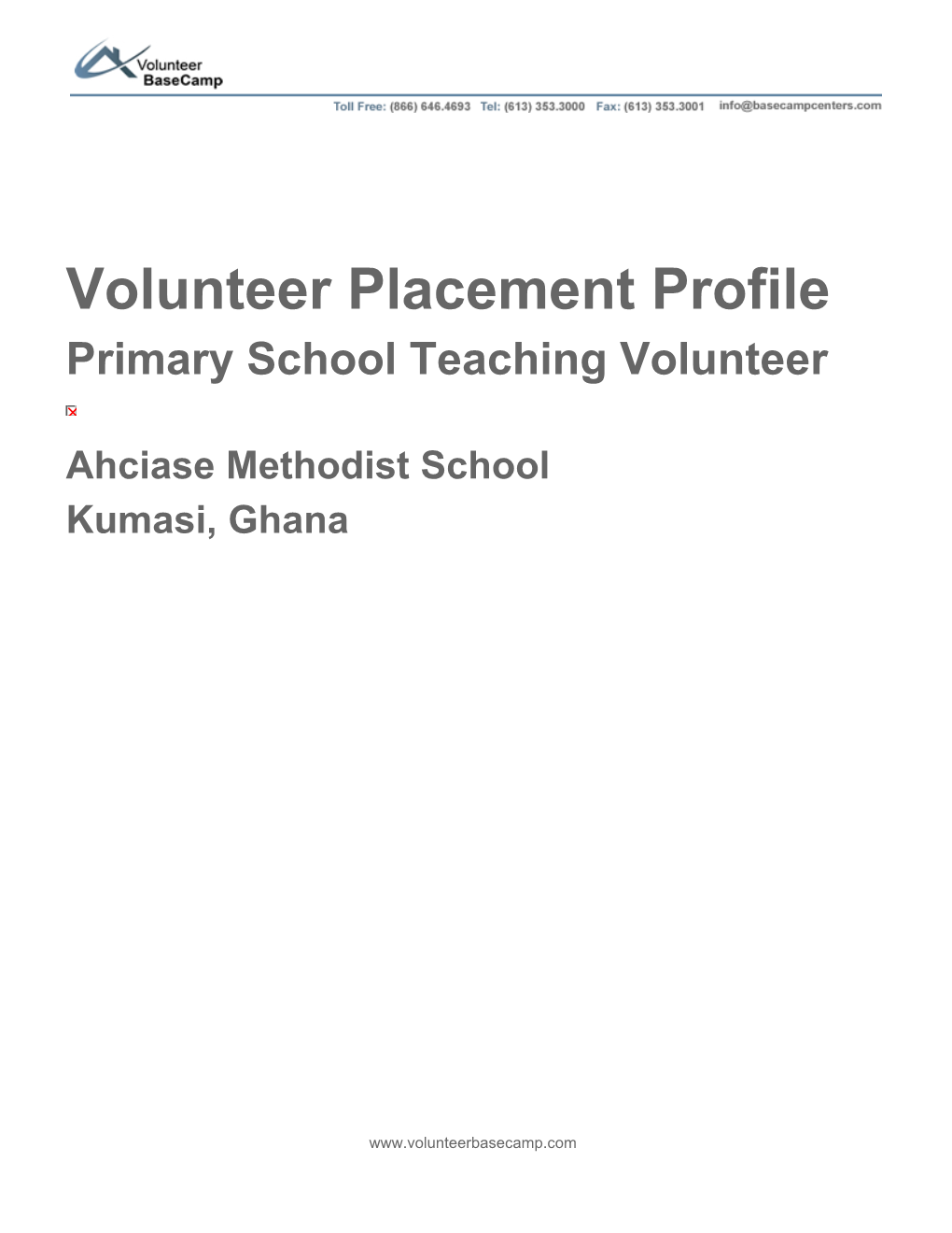 Volunteer Placement Profile Primary School Teaching Volunteer