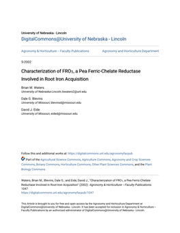 Characterization of FRO1, a Pea Ferric-Chelate Reductase Involved in Root Iron Acquisition