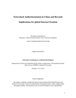 Networked Authoritarianism in China and Beyond