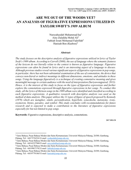 An Analysis of Figurative Expressions Utilized in Taylor Swift's 1989 Album