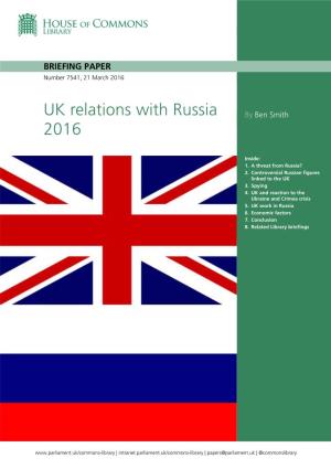 UK Relations with Russia 2016