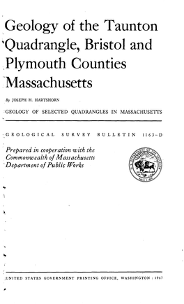 Geology of the Taunton "Quadrangle, Bristol and Plymouth Counties Massachusetts