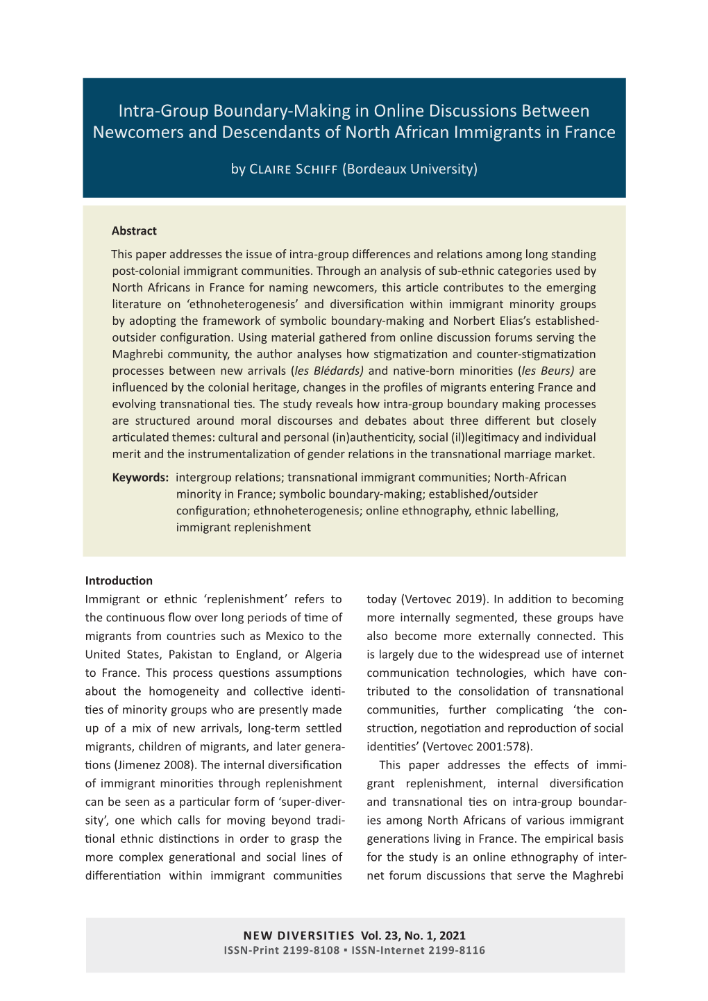 Intra-Group Boundary-Making in Online Discussions Between Newcomers and Descendants of North African Immigrants in France