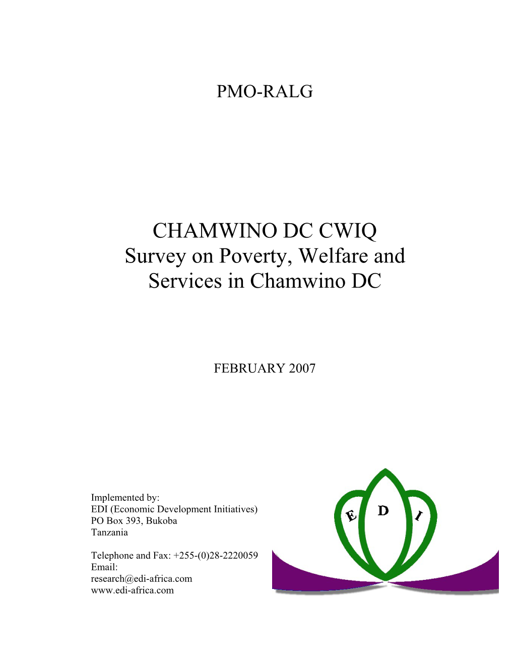 CHAMWINO DC CWIQ Survey on Poverty, Welfare and Services in Chamwino DC
