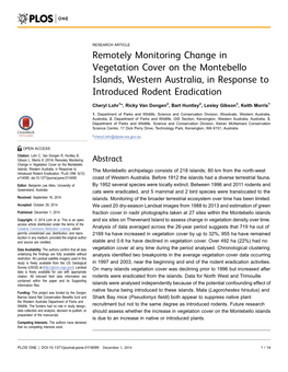 Remotely Monitoring Change in Vegetation Cover on the Montebello Islands, Western Australia, in Response to Introduced Rodent Eradication