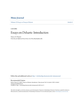 Essays on Delsarte: Introduction Nancy LC Ruyter University of California Irvine, Irvine, CA, USA, Nlruyter@Uci.Edu