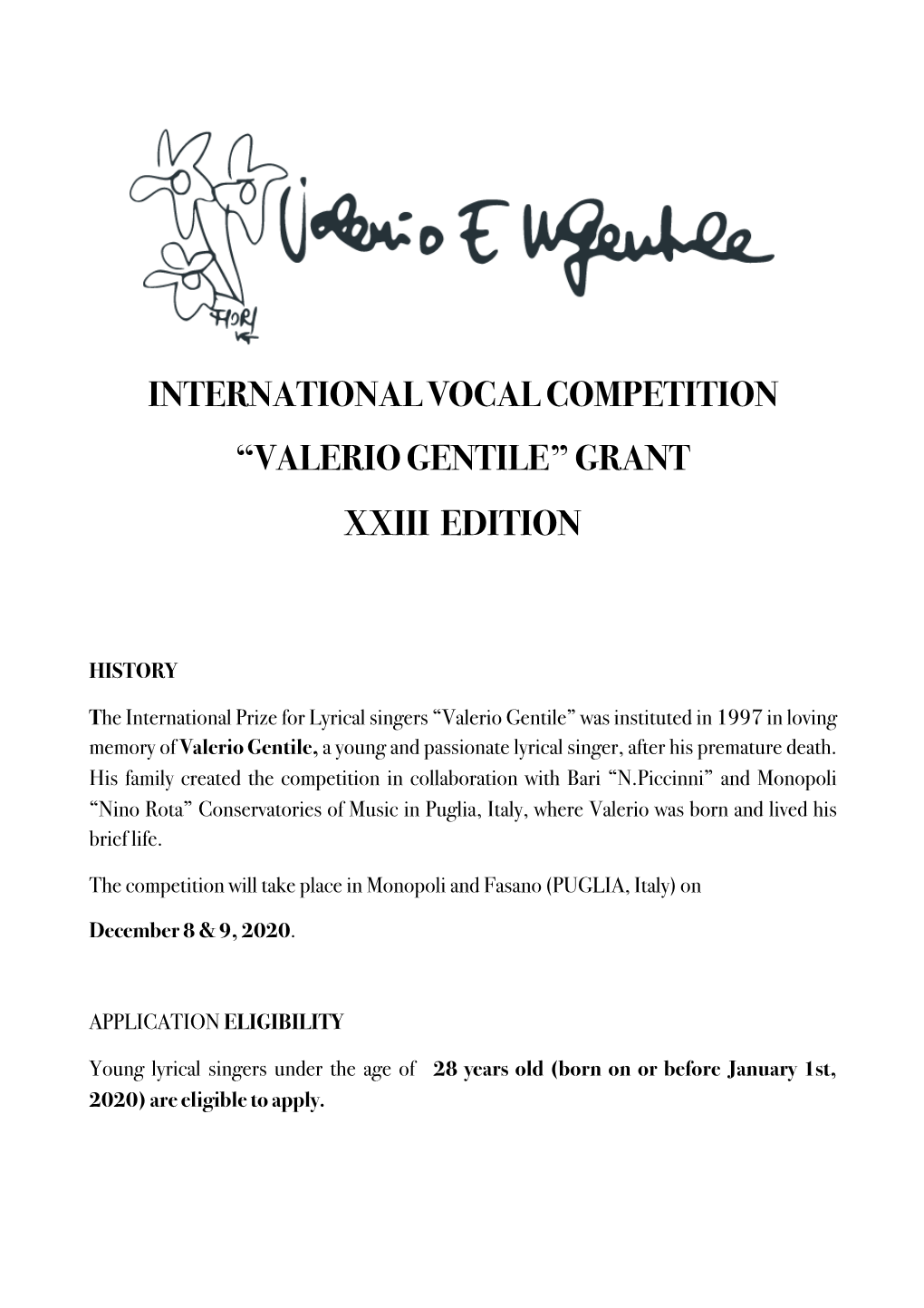 2020 Valerio Gentile Vocal Competition Rules