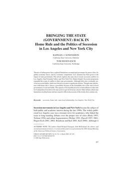 (GOVERNMENT) BACK in Home Rule and the Politics of Secession in Los Angeles and New York City