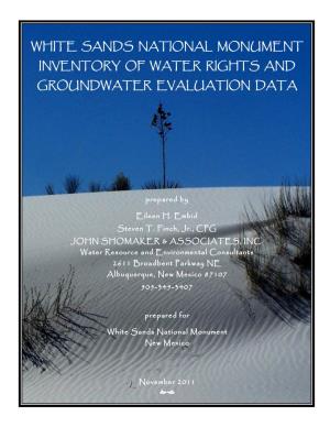 White Sands National Monument / Inventory of Water Rights and Groundwater Evaluation Data