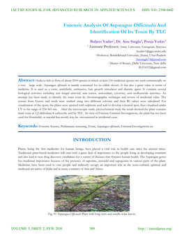 Forensic Analysis of Asparagus Officinalis and Identification of Its Toxin by TLC