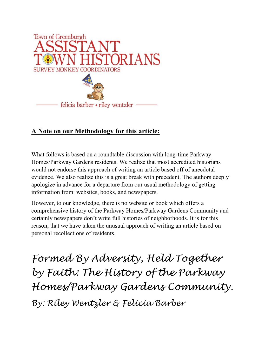 Formed by Adversity, Held Together by Faith: the History of the Parkway Homes/Parkway Gardens Community