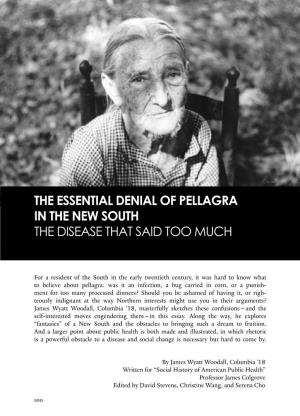 The Essential Denial of Pellagra in the New South the Disease That Said Too Much