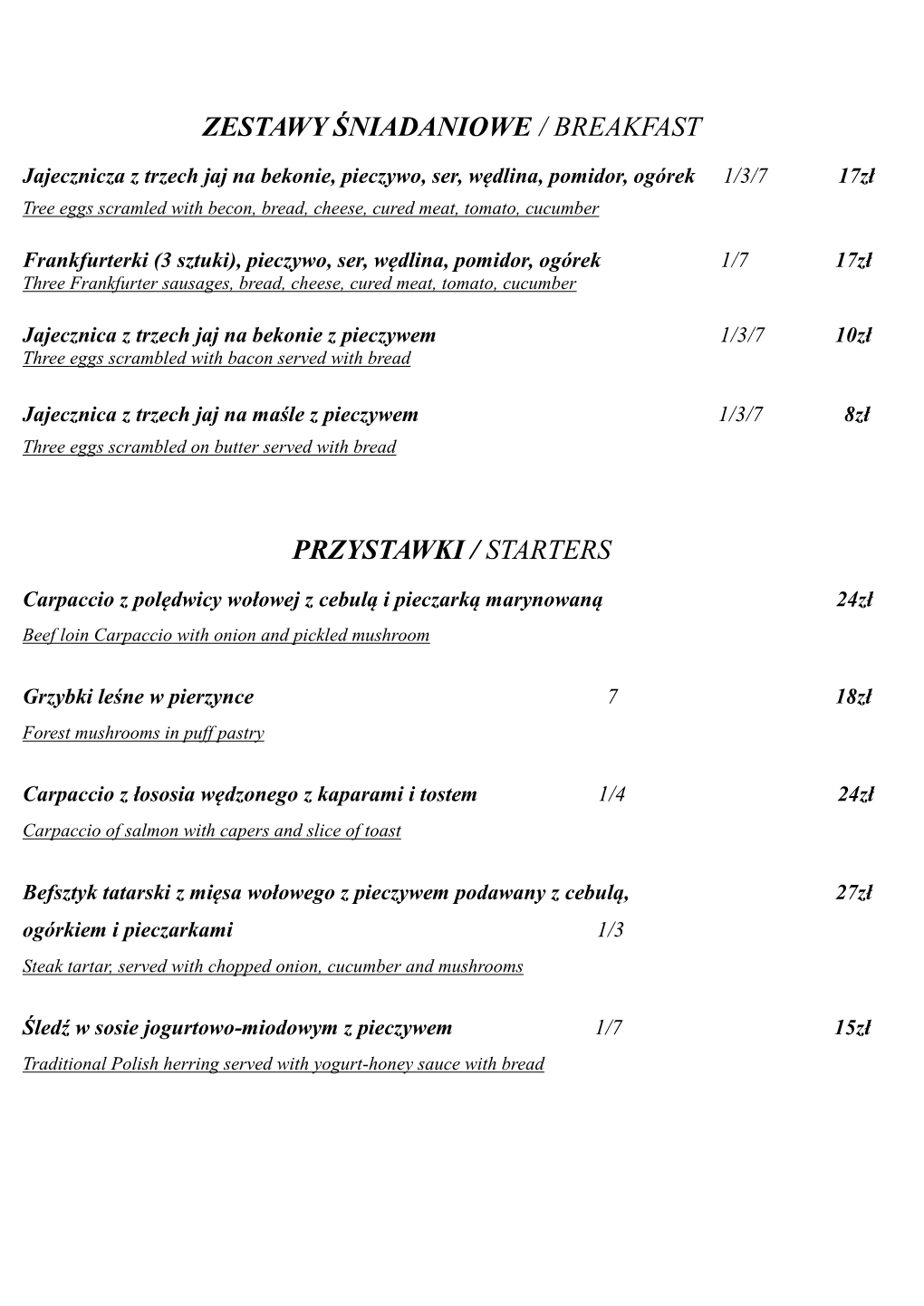 Zestawy Śniadaniowe / Breakfast