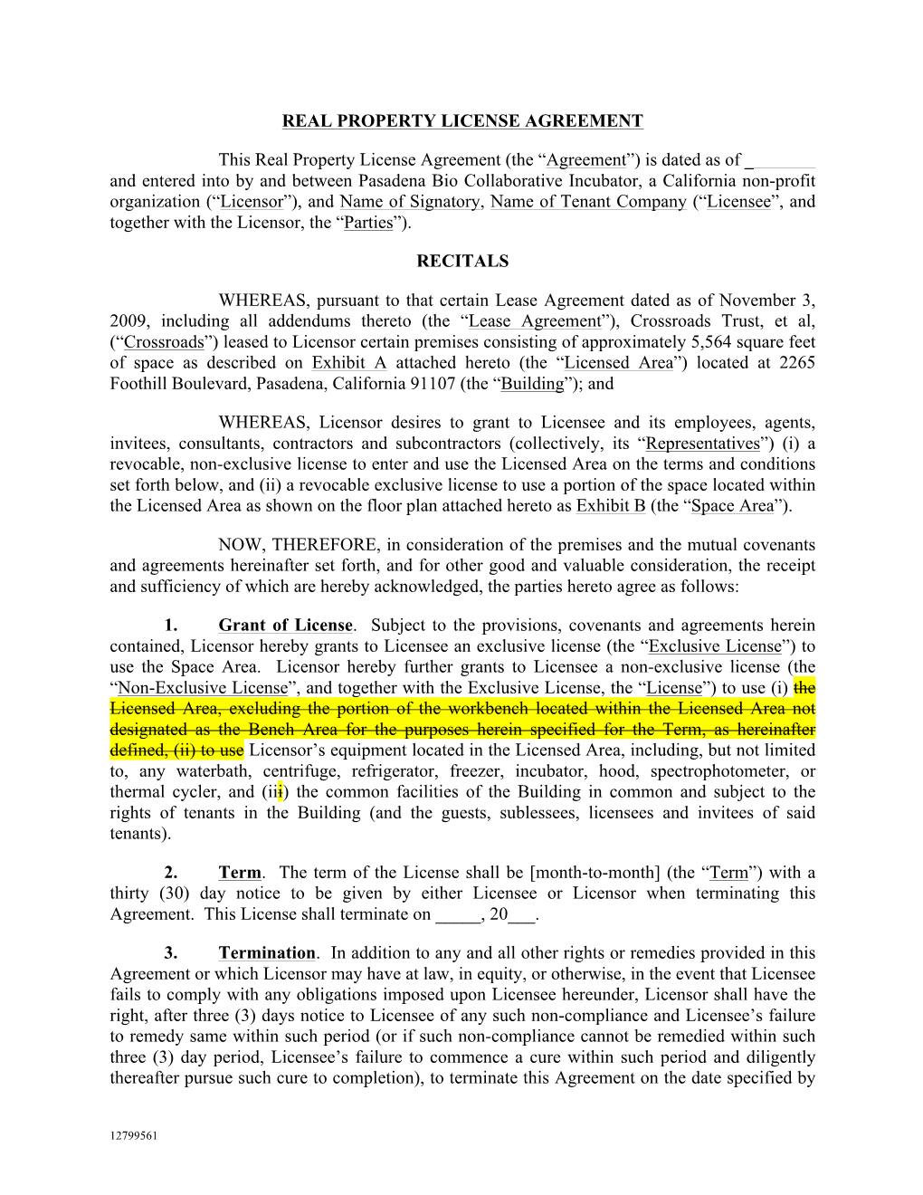 Current REAL PROPERTY LICENSE AGREEMENT Pbc1