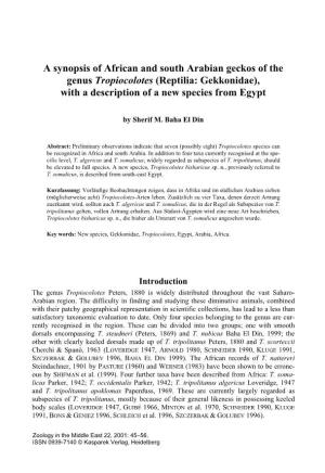 A Synopsis of African and South Arabian Geckos of the Genus Tropiocolotes (Reptilia: Gekkonidae), with a Description of a New Species from Egypt