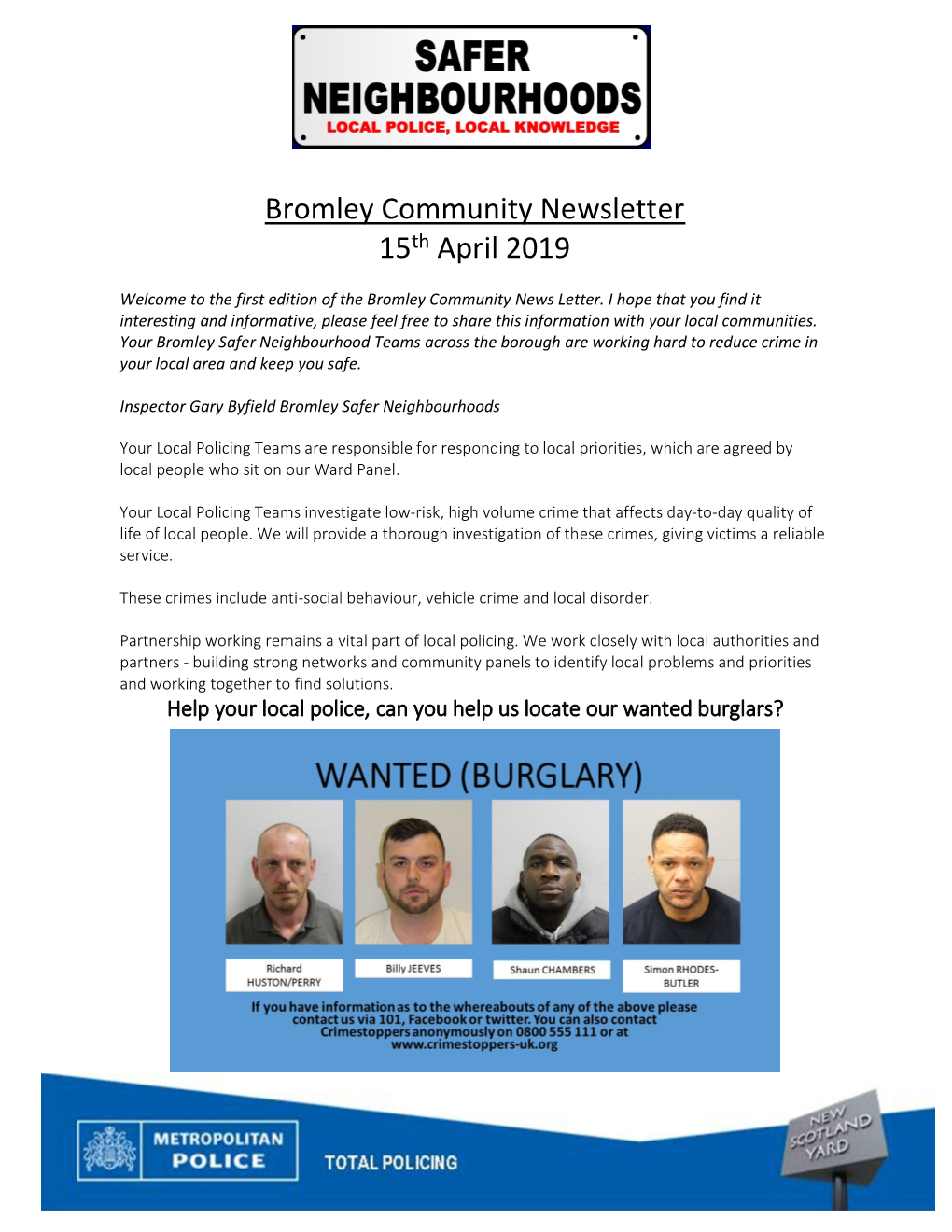 Bromley Community Newsletter 15Th April 2019