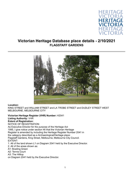 Victorian Heritage Database Place Details - 2/10/2021 FLAGSTAFF GARDENS