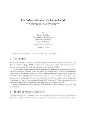 Józef Marcinkiewicz–His Life and Work