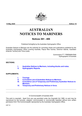 AUSTRALIAN NOTICES to MARINERS Notices 361 - 406
