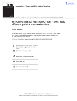 The German Labour Movement, 1830S–1840S: Early Efforts at Political Transnationalism
