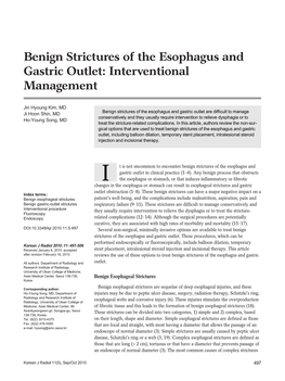 Benign Strictures of the Esophagus and Gastric Outlet: Interventional Management