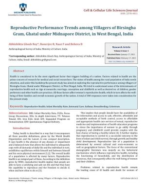 Reproductive Performance Trends Among Villagers of Birsingha Gram, Ghatal Under Midnapore District, in West Bengal, India