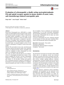 Evaluation of Cebranopadol, a Dually Acting Nociceptin/Orphanin FQ And
