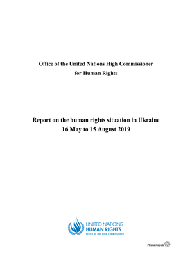 Report on the Human Rights Situation in Ukraine 16 May to 15 August 2019