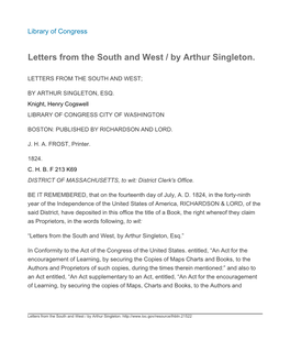 Letters from the South and West / by Arthur Singleton