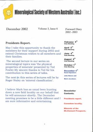 December 2002 Volume 3, Issue 6 Forward Diary 2002 -2003
