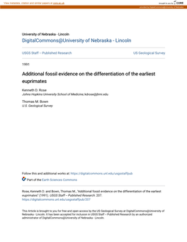 Additional Fossil Evidence on the Differentiation of the Earliest Euprimates