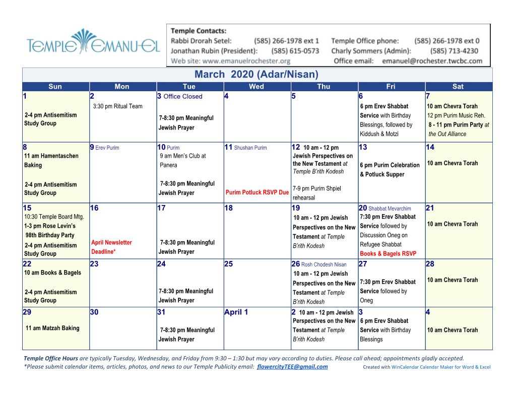 March 2020 (Adar/Nisan)