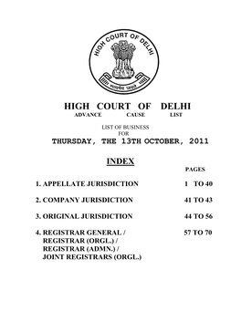 High Court of Delhi Advance Cause List