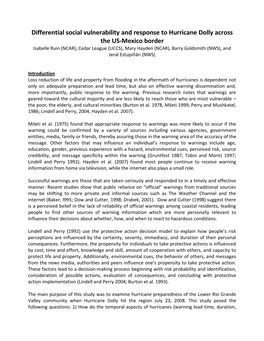 Differential Social Vulnerability and Response to Hurricane Dolly Across