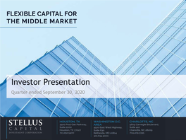 Investor Presentation Quarter Ended September 30, 2020