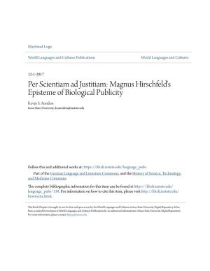 Per Scientiam Ad Justitiam: Magnus Hirschfeld's Episteme of Biological Publicity Kevin S
