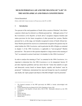Muslim Personal Law and the Meaning of "Law" in the South African and Indian Constitutions1