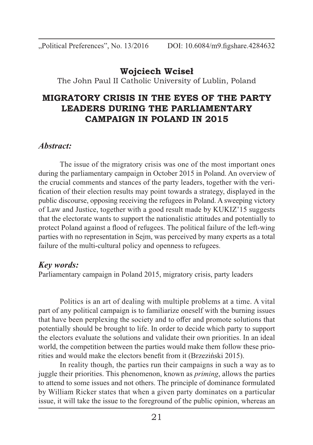 21 Migratory Crisis in the Eyes of the Party Leaders