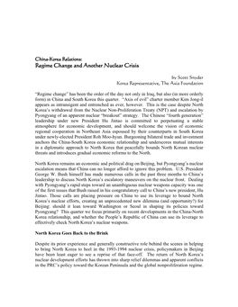 The Second North Korean Nuclear Crisis and PRC Policy Toward The