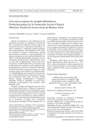 De La Formación Arroyo Chasicó (Mioceno Tardío) De La Provincia De Buenos Aires
