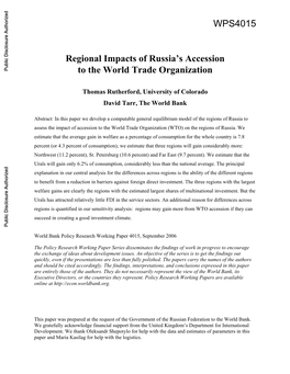 Regional Impacts of Russia's Accession to the World Trade