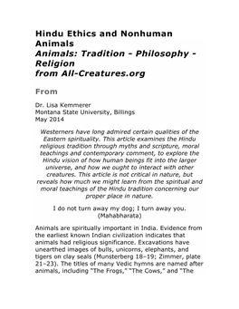 Hindu Ethics and Nonhuman Animals Animals: Tradition - Philosophy - Religion from All-Creatures.Org