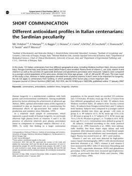 Different Antioxidant Profiles in Italian Centenarians: the Sardinian Peculiarity