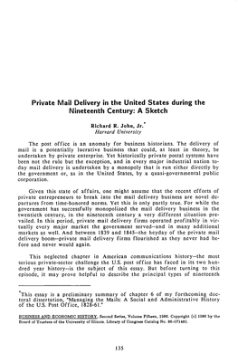 Private Mail Delivery in the United States During the Nineteenth Century: a Sketch