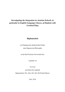 Investigating the Integration in Austrian Schools, in Particular in English Language Classes, of Students with Cerebral Palsy