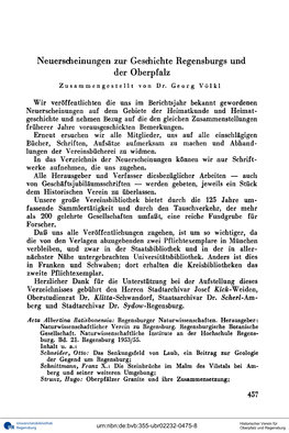 Neuerscheinungen Zur Geschichte Regensburgs Und Der Oberpfalz Zusammengestellt Von Dr