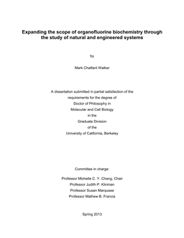 Expanding the Scope of Organofluorine Biochemistry Through the Study of Natural and Engineered Systems