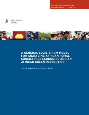 A General Equilibrium Model for Analyzing African Rural Subsistence Economies and an African Green Revolution
