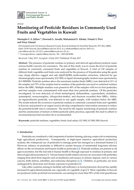 Monitoring of Pesticide Residues in Commonly Used Fruits and Vegetables in Kuwait
