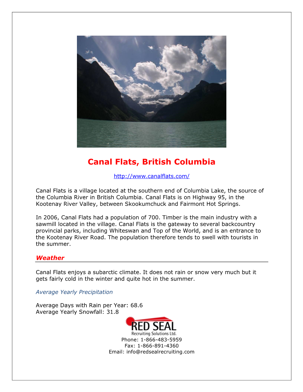 Canal Flats, BC, Canada | Red Seal Recruiting